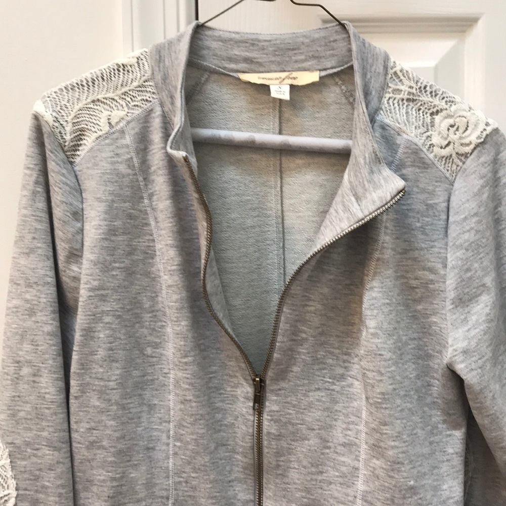 Francesca’s gray zip up with lace detailing